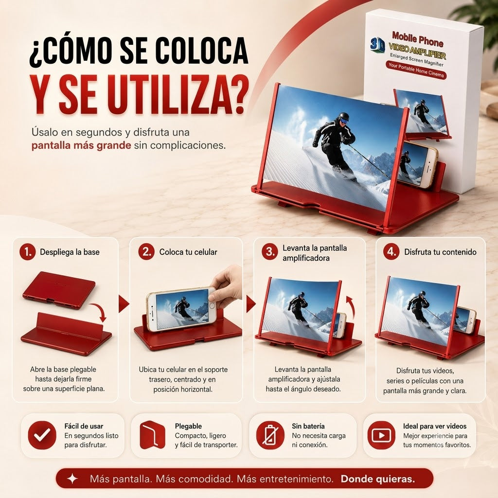 Amplificador de Pantalla 3D — Convierte tu Celular en una Pantalla Gigante 📱➡️🎬